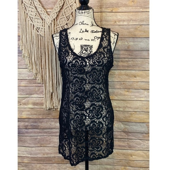 La Blanca Other - La Blanca | Black Crochet Floral Lace Sleeveless Tunic Swim Bikini Coverup Top